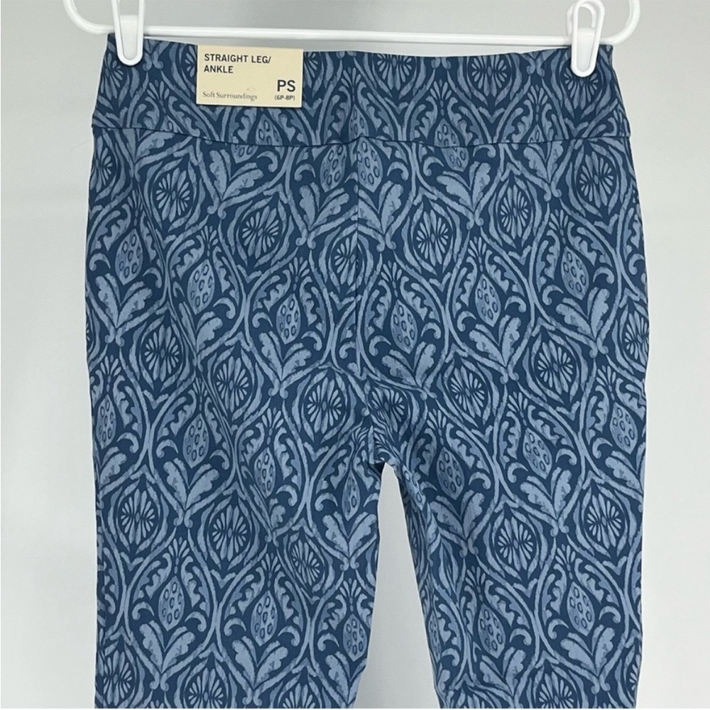 SOFT SURROUNDINGS NWT TESORI PRINT BLUE STRAIGHT LEG ANKLE PANTS SMALL PETITE - Picture 5 of 12